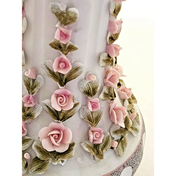 VASE/SHELF DECOR-C. Sadek 6186-Unglazed Porcelain-Molded Flowers-Pink-Gray-10" - Picture 7 of 11